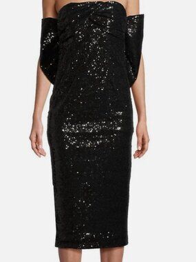 Toccin Women's Black Loulou Sequined Bow-Back Midi Dress Size 0